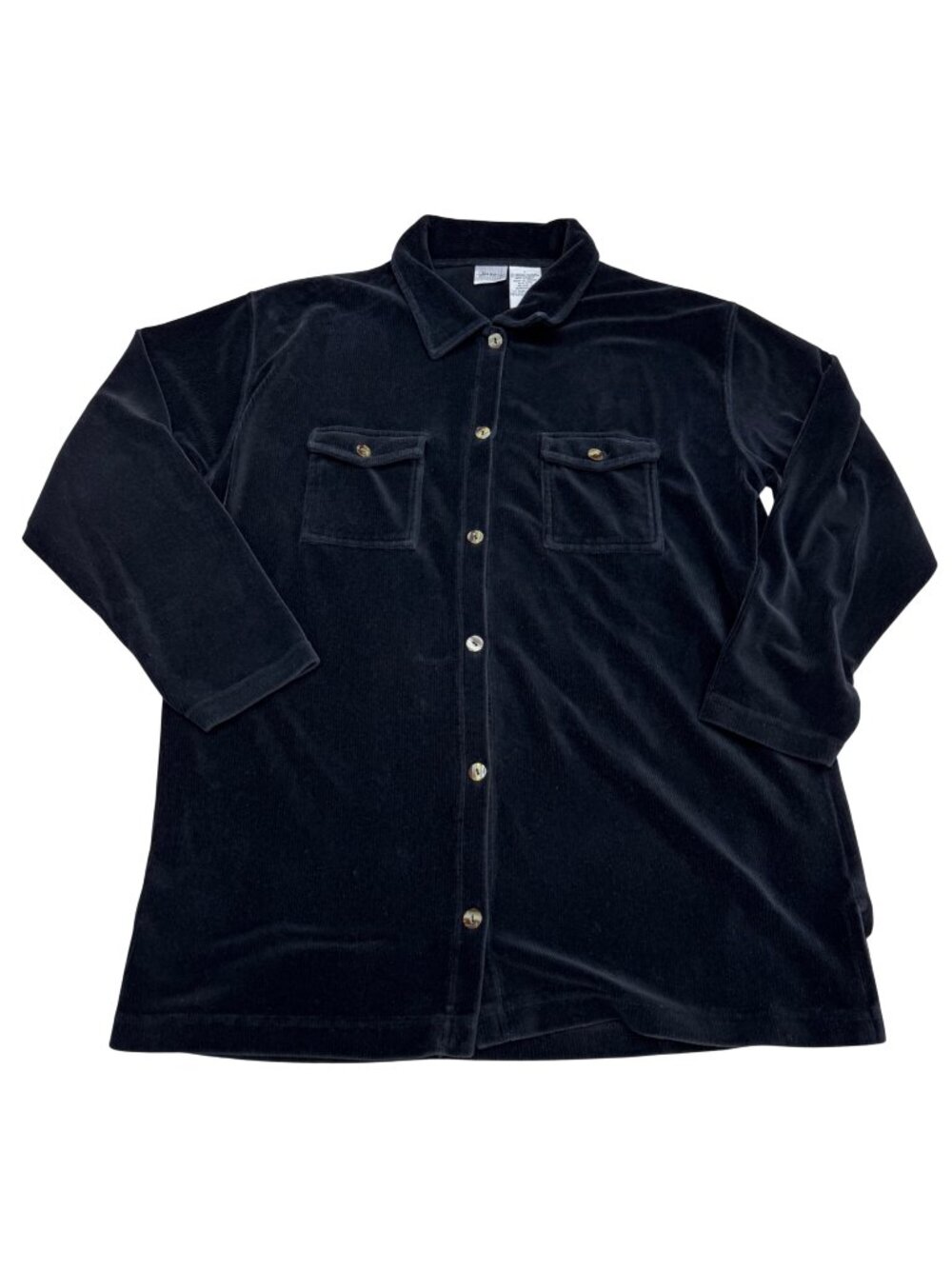 Vintage Jason Maxwell Black Corduroy Button-Up LS Shirt Two Flap Pockets Size L
